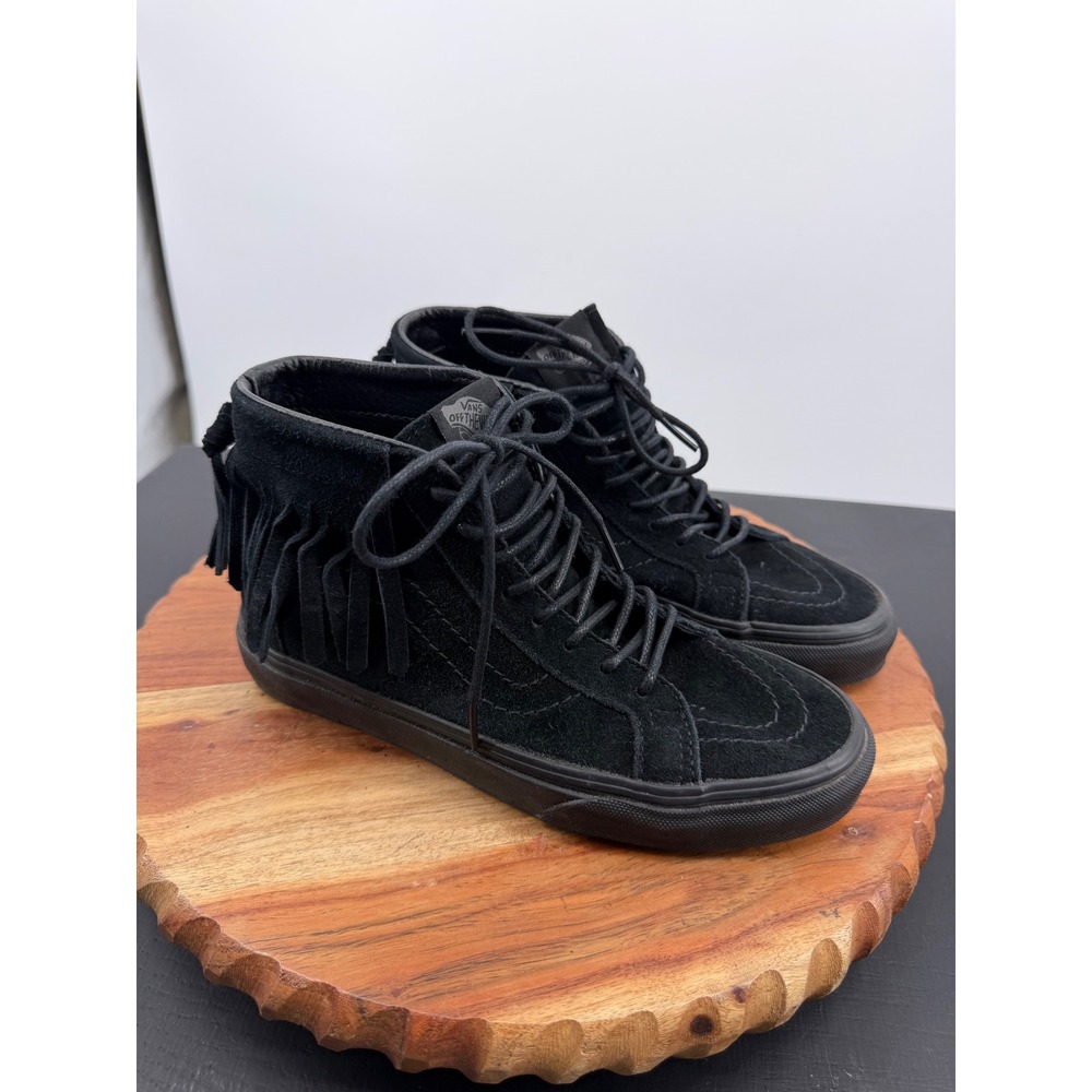 Vans Sk8-Hi Moccasin Sneakers womens Size 6 Black Suede Fringe High Top